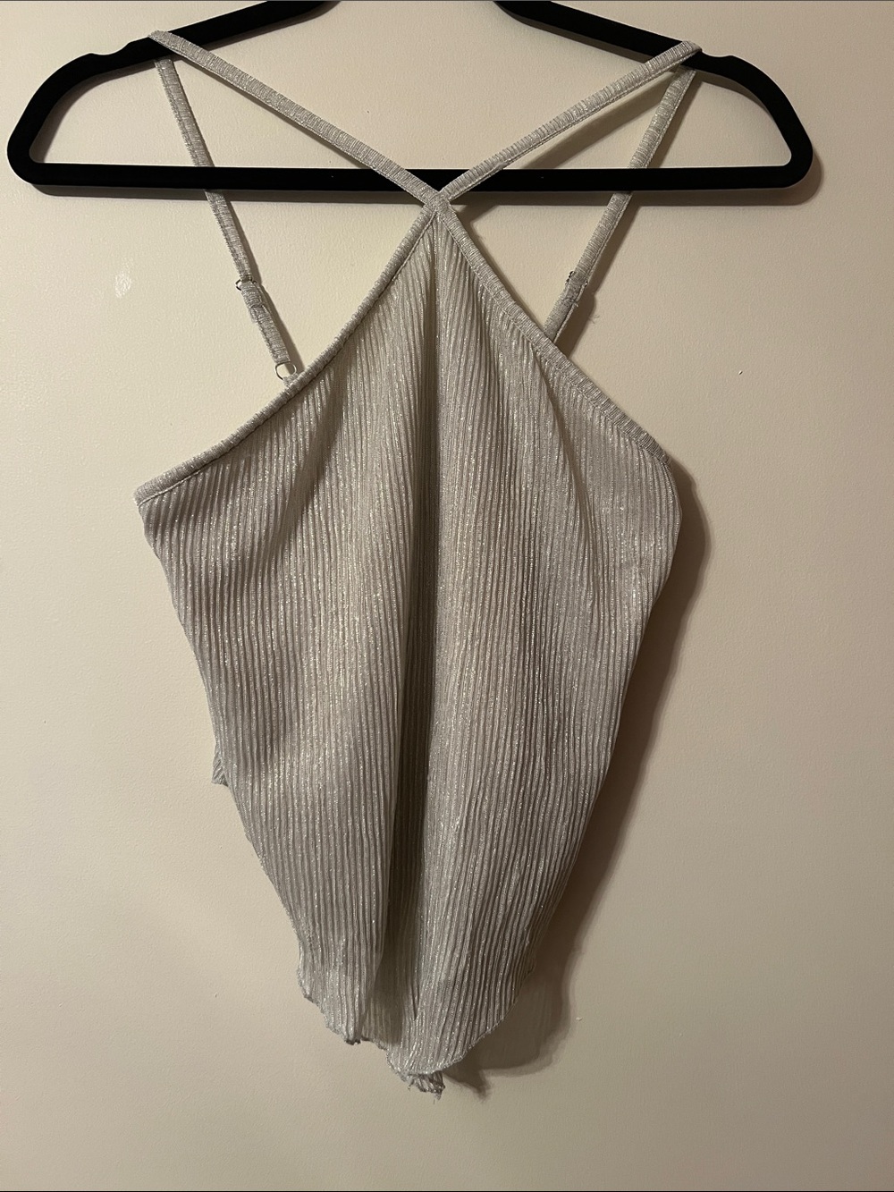 No Boundaries Silver Ribbed Halter Tank Top